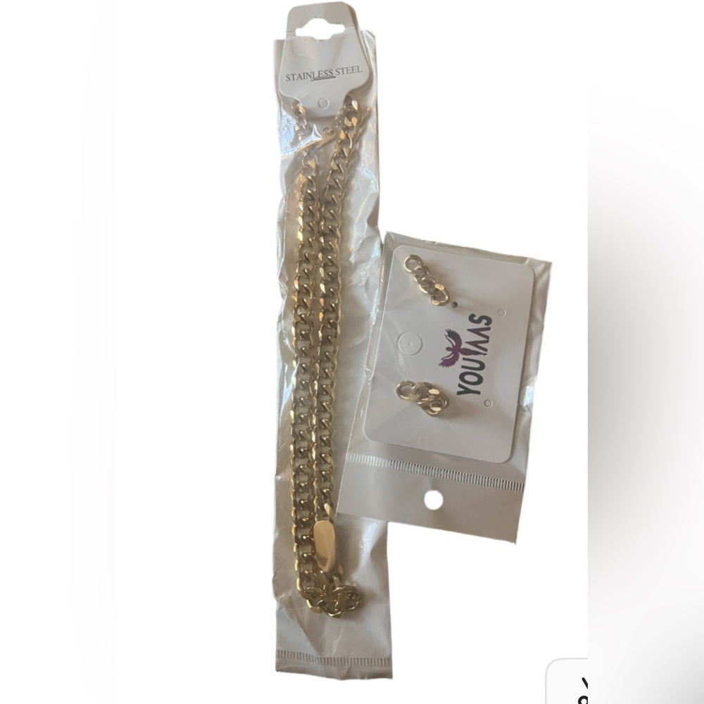Gold Chain Necklace  and Earring Set